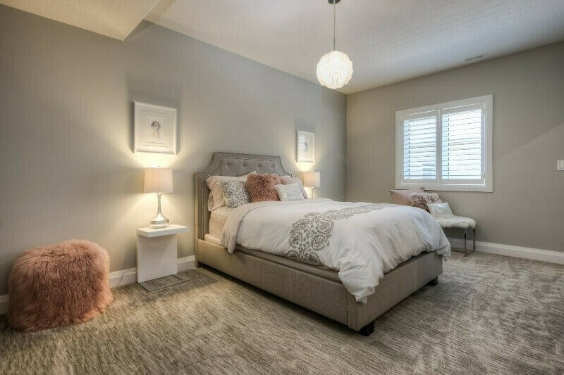 Elegant bedroom with soft grey walls